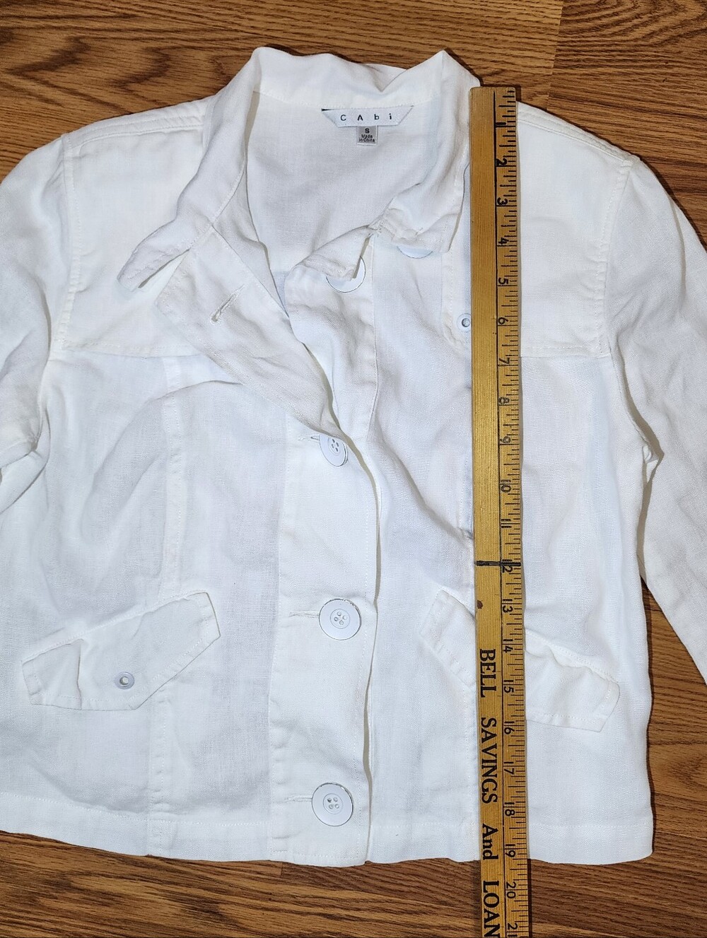 CAbi Womens Small Topside Topper White 100% Linen Jacket  Metal Buttons - Picture 11 of 14